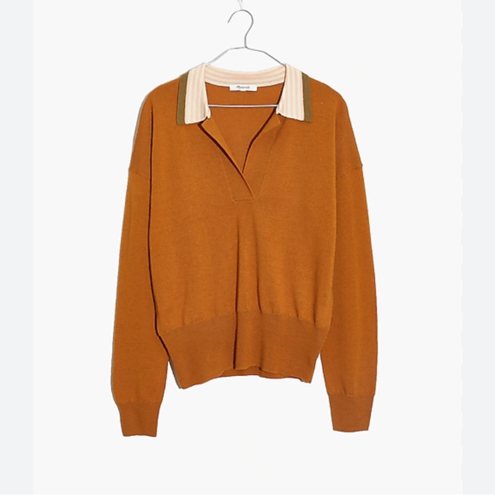 Madewell - Women’s color block polo sweater. 100% Merino wool. Size Small